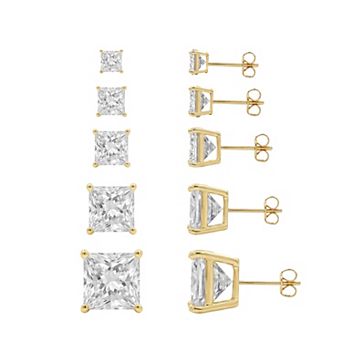 PRIMROSE 5-Pair Cubic Zirconia Princess Cut Stud Earring Set