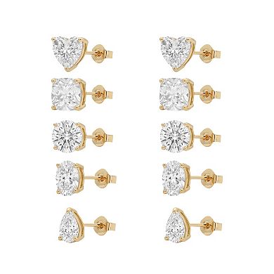 PRIMROSE 5-Pair Cubic Zirconia Multi-Shape Stud Earring Set