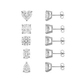 PRIMROSE 5-Pair Cubic Zirconia Multi-Shape Stud Earring Set