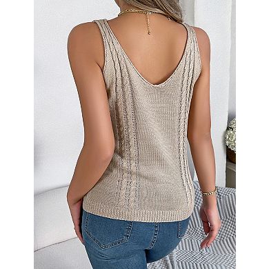 Women's V Neck Knitted Summer Sleeveless Hollow Out Casual Tank Top