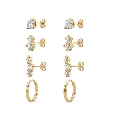 PRIMROSE 4-Pair Cubic Zirconia Stud & Hoop Earrings Set