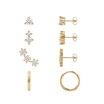 PRIMROSE 4-Pair Cubic Zirconia Stud & Hoop Earrings Set