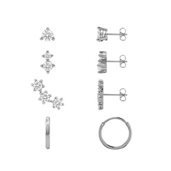 PRIMROSE 4-Pair Cubic Zirconia Stud & Hoop Earrings Set