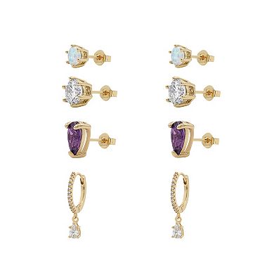 PRIMROSE 4-Pair Cubic Zirconia Stud & Hoop Earrings Set
