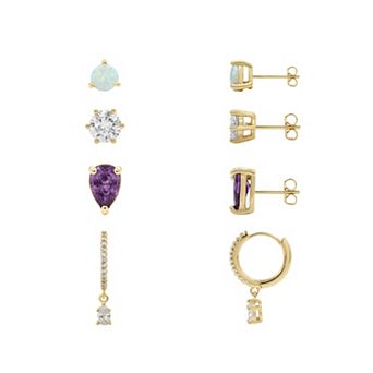 PRIMROSE 4-Pair Cubic Zirconia Stud & Hoop Earrings Set