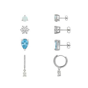 PRIMROSE 4-Pair Cubic Zirconia Stud & Hoop Earrings Set