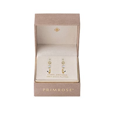 PRIMROSE 4-Pair Cubic Zirconia Shapes Stud & Hoop Earrings Set