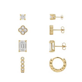 PRIMROSE 4-Pair Cubic Zirconia Shapes Stud & Hoop Earrings Set