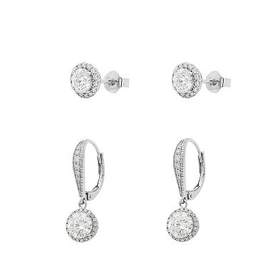 PRIMROSE Fine Silver Plated Cubic Zirconia Halo Stud & Drop Earrings Duo Set