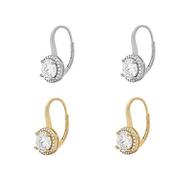 PRIMROSE Cubic Zirconia Halo Leverback Earrings Duo Set