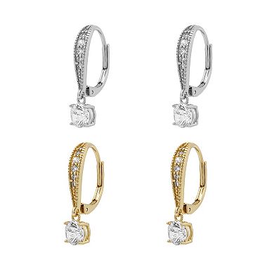 PRIMROSE Cubic Zirconia Square Drop Earrings Duo Set