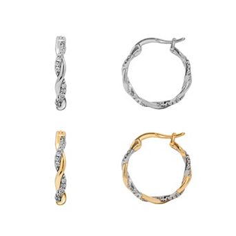 PRIMROSE Cubic Zirconia Twisted Hoop Earrings Duo Set