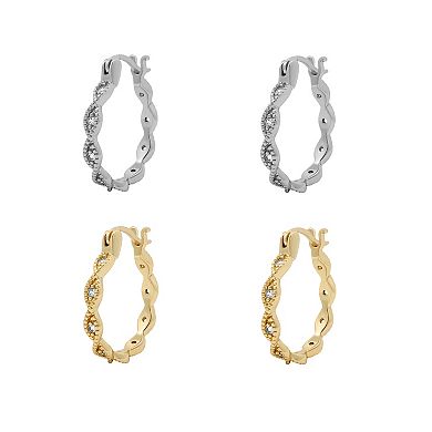 PRIMROSE Cubic Zirconia Twisted Hoop Earrings Duo Set