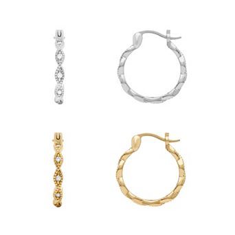 PRIMROSE Cubic Zirconia Scalloped Hoop Earrings Duo Set