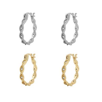 PRIMROSE Cubic Zirconia Scalloped Hoop Earrings Duo Set