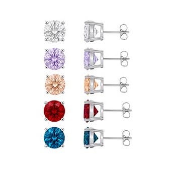 PRIMROSE 5-Pair Fine Silver Plated Cubic Zirconia Stud Earring Set