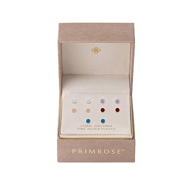 PRIMROSE 5-Pair Fine Silver Plated Cubic Zirconia Stud Earring Set