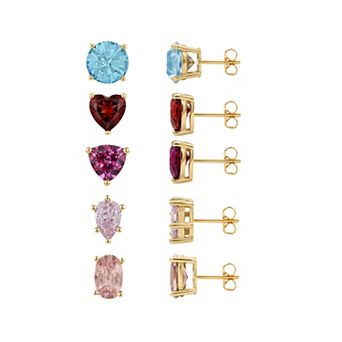 PRIMROSE 5-Pair 14k Gold Flash Plated Multi-Color Crystal Stud Earring Set