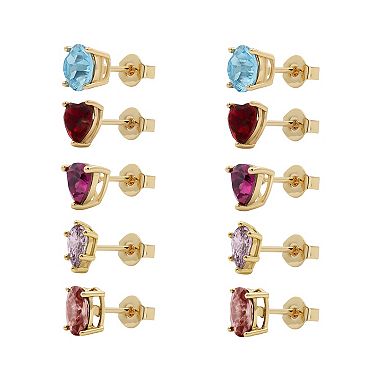 PRIMROSE 5-Pair 14k Gold Flash Plated Multi-Color Crystal Stud Earring Set