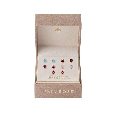 PRIMROSE 5-Pair 14k Gold Flash Plated Multi-Color Crystal Stud Earring Set
