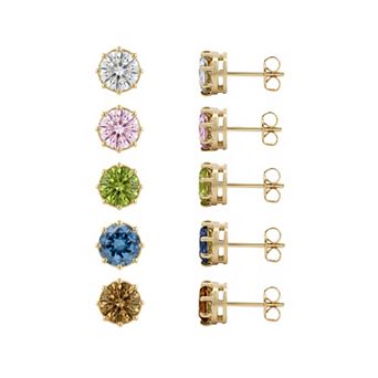 PRIMROSE 5-Pair 14k Gold Flash Plated Multi-Color Crystal Stud Earrings Set