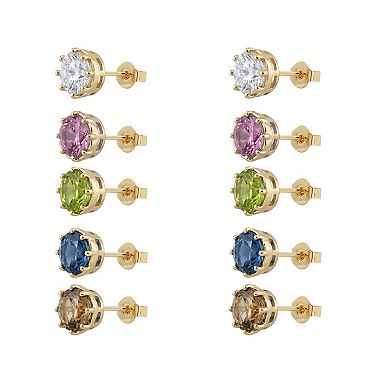 PRIMROSE 5-Pair 14k Gold Flash Plated Multi-Color Crystal Stud Earrings Set