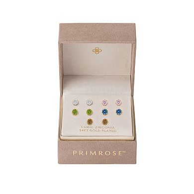 PRIMROSE 5-Pair 14k Gold Flash Plated Multi-Color Crystal Stud Earrings Set