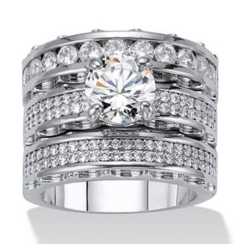 3 pc 3.38 TCW Round Cubic Zirconia Platinum-Plated Bridal Ring Set