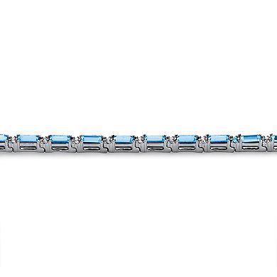 Simulated Birthstone Silvertone Tennis Bracelet 7.5"