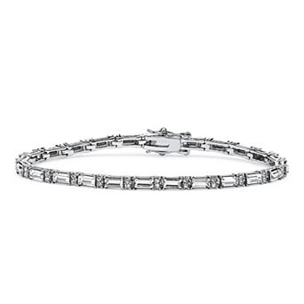 Simulated Birthstone Silvertone Tennis Bracelet 7.5"
