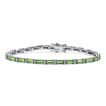 Simulated Birthstone Silvertone Tennis Bracelet 7.5"