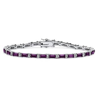 Simulated Birthstone Silvertone Tennis Bracelet 7.5"
