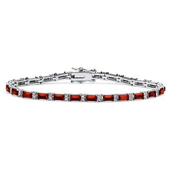 Simulated Birthstone Silvertone Tennis Bracelet 7.5"