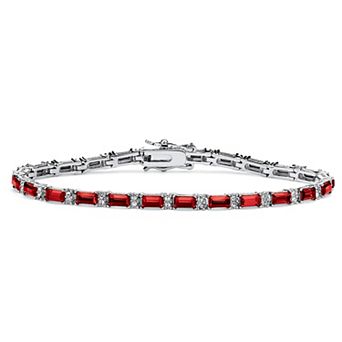 Simulated Birthstone Silvertone Tennis Bracelet 7.5"