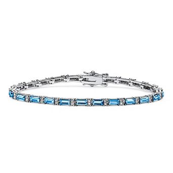 Simulated Birthstone Silvertone Tennis Bracelet 7.5"
