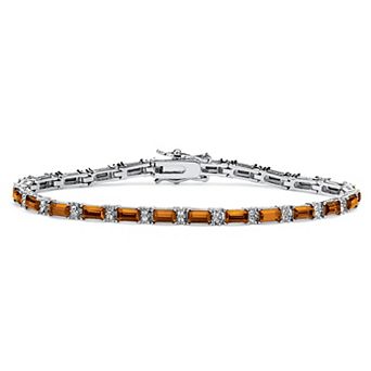 Simulated Birthstone Silvertone Tennis Bracelet 7.5"