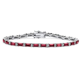 Simulated Birthstone Silvertone Tennis Bracelet 7.5"