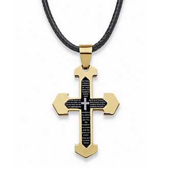 Men's Lord's Prayer Cross Pendant Necklace Gold Ion-Plated Stainless Steel