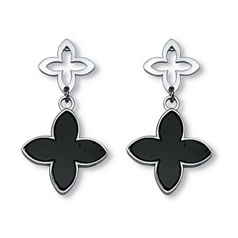 Genuine Black Onyx Stainless Steel Clover Earrings