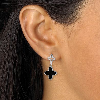 Genuine Black Onyx Stainless Steel Clover Earrings