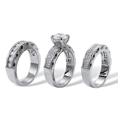 3 Piece 3.38 TCW Marquise Cubic Zirconia Platinum-Plated Bridal Ring Set
