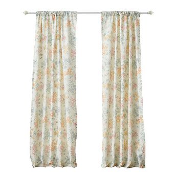 Loso 2 Panel Curtain Set, Microfiber, Soft White Green Floral Pattern