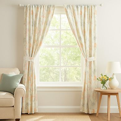 Loso 2 Panel Curtain Set, Microfiber, Soft White Green Floral Pattern