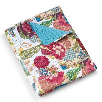 Lewi Throw Blanket, 50x60, Floral Pattern Bright Multicolored Cotton