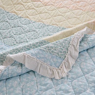 Tisy 50x60 Ruffle Throw Blanket, Cotton, Polyester, Pastel Stripes