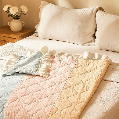 Tisy 50x60 Ruffle Throw Blanket, Cotton, Polyester, Pastel Stripes