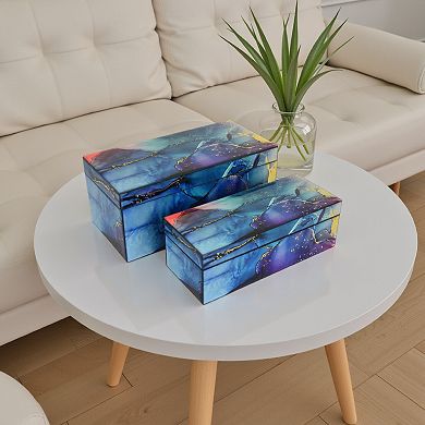 Dory Decorative Box Set of 2, Faux Agate Stone Accent Glass