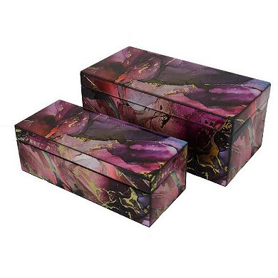 Dory Decorative Box Set of 2, Faux Agate Stone Accent Glass