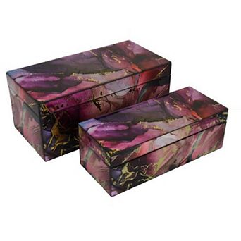 Dory Decorative Box Set of 2, Faux Agate Stone Accent Glass