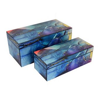 Dory Decorative Box Set of 2, Faux Agate Stone Accent Glass